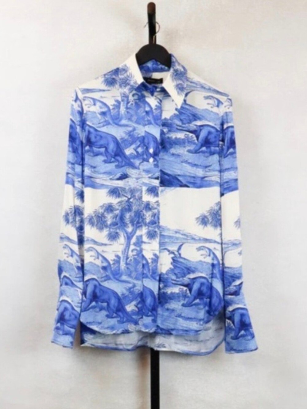 Ellery silk Blue and White Dinosaur Print Shirt